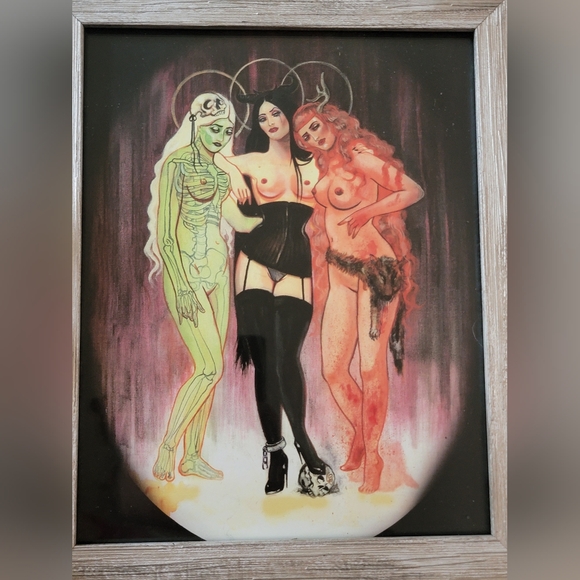 Three Graces by Sara Ray heavy metal pinup maidens nude rock art poster *SIGNED* - Picture 5 of 5